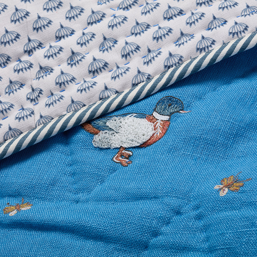 Garden Shed Quilted Bedspread - Blue