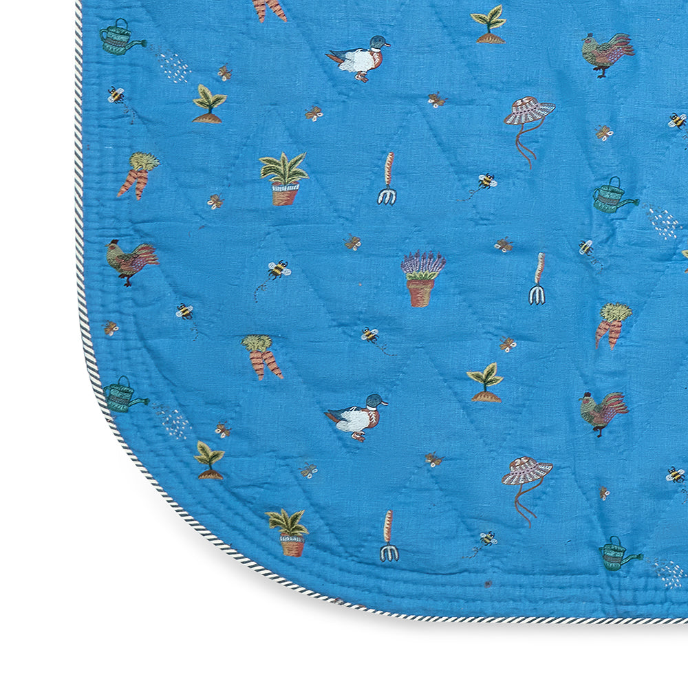Garden Shed Quilted Bedspread - Blue