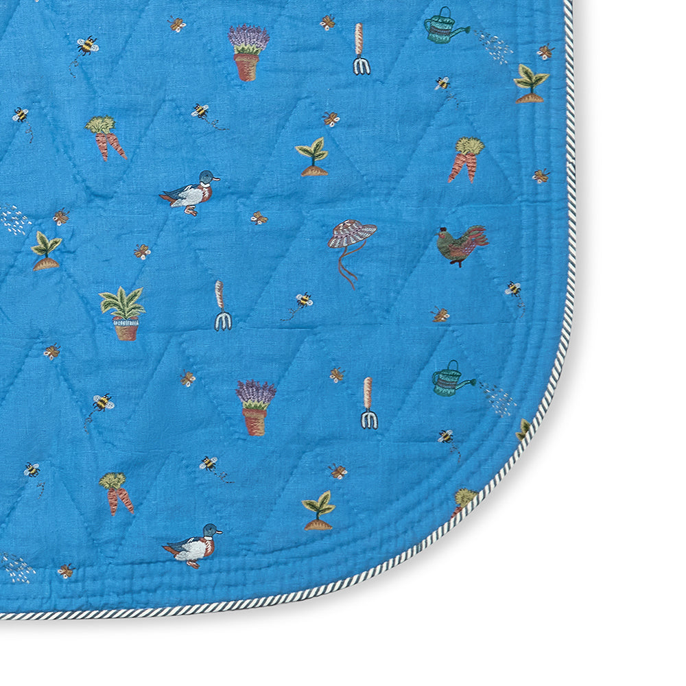 Garden Shed Quilted Bedspread - Blue