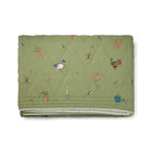 Garden Shed Quilted Bedspread in Green from the Weekend Collection by Kit Kemp - Chelsea Textiles, crafted from quilted linen with beautifully embroidered bees, butterflies, duck and wildflower motifs inspired by an English country garden.