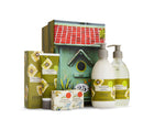 The Gardenia Shampoo Set, pulls together the some of the best selling elements of the Gardenia Range to give a set full of the scent of an english country garden with white roses, gardenia, & orange blossom & heartened by sandalwood, amber & vanilla. Contains a 295ml shampoo, conditioner, 2 x 50g soap, & 75ml hand cream Packed in a olive green gift box, decorated with yellow simple smiling flowers, with a red roofed bird box printed on the lid.