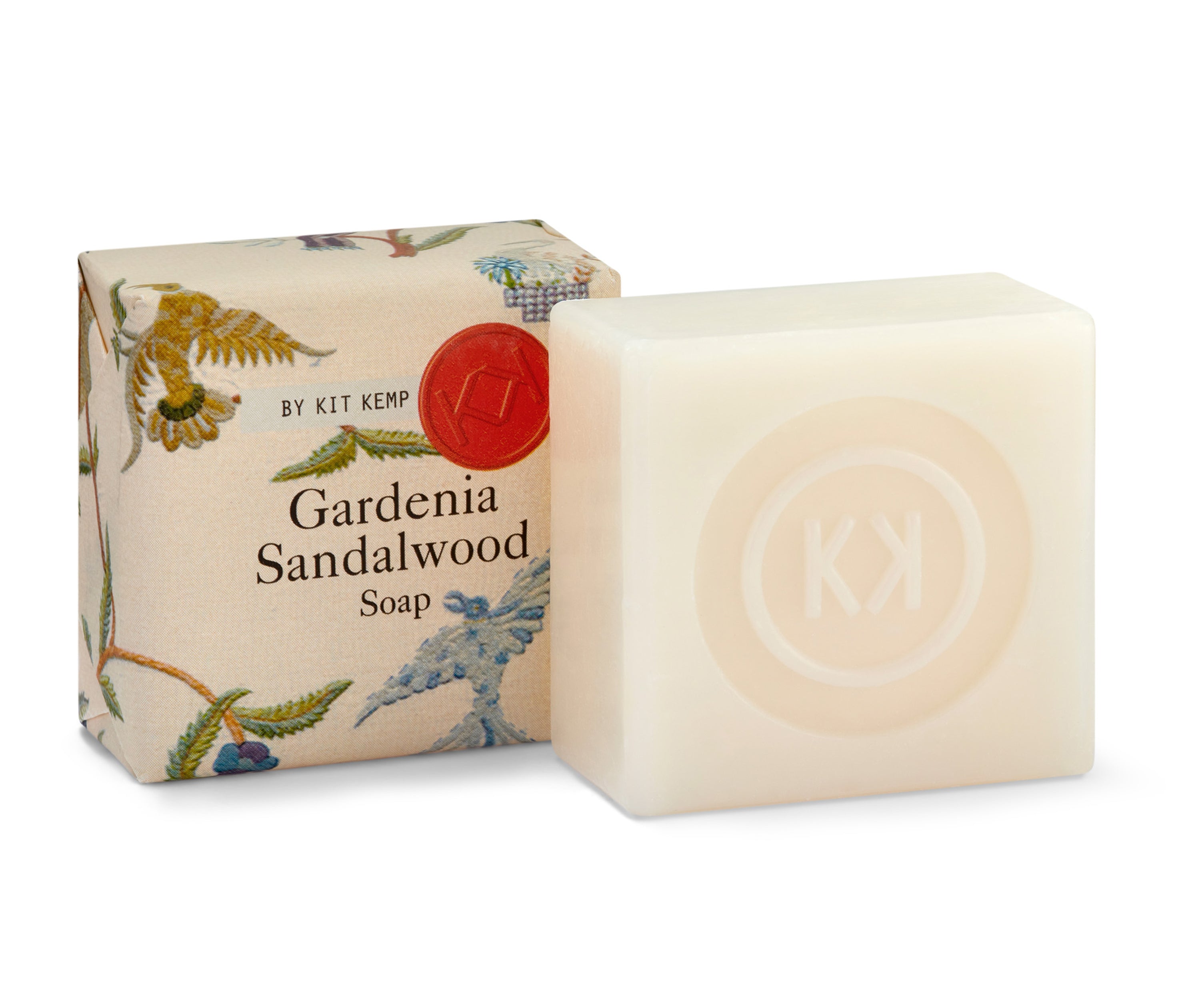 Soap combines gardenia blossom, fresh green-leaves and lilies for a scent that transports you to warmer times. Wrapped in cream waxed paper, adorned with Kit's signature Mythical Creatures design. 
