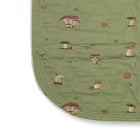 The Good Trip Quilted Bedspread in Green, revealing the elegant quilted linen construction, embroidered woodland pattern and softly rounded corners by Kit Kemp.