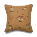 Good Trip on Yellow cushions with hand embroidered mushrooms, butterflies and forest leaves. 100% linen with rainbow piping.