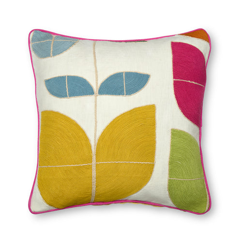 Christopher Farr Happy Flowers fabric cushion, inspired by palmetto motif, it allows for creative flexibility with petals that can be rearranged in a variety of configurations.