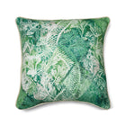 Kit Kemp Harlequin printed cushion for Christopher Farr Cloth. The green, linen-blend fabric features a layered diamond pattern with a soft, watercolour effect.