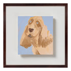 Oil on wood panel, float mounted on conservation board, box framed with non-reflective glass, 11 x 10 cm, framed dimensions 20 x 18 x 4 cm, £650  

SPANIEL This small work centres on the spaniel's open, quizzical expression. Set against a soft blue, the warm tones of his coat feel gentle and inviting; Holly Frean's loose brushwork gives the portrait an easy charm. There’s an appealing personality here without fuss — a piece that feels approachable and quietly characterful. 