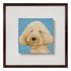 Holly Frean's Sparkle holds the square with her uncomplicated, front-on presence. Set against a clear blue ground, her biscuity coat is built up with textured strokes, with beady eyes and a coiffed muzzle anchoring the composition. There’s a directness to the gaze that feels open rather than sentimental, and the simplicity gives it versatility -a small portrait with a steady, assured feel. Exclusively at Shop Kit Kemp.