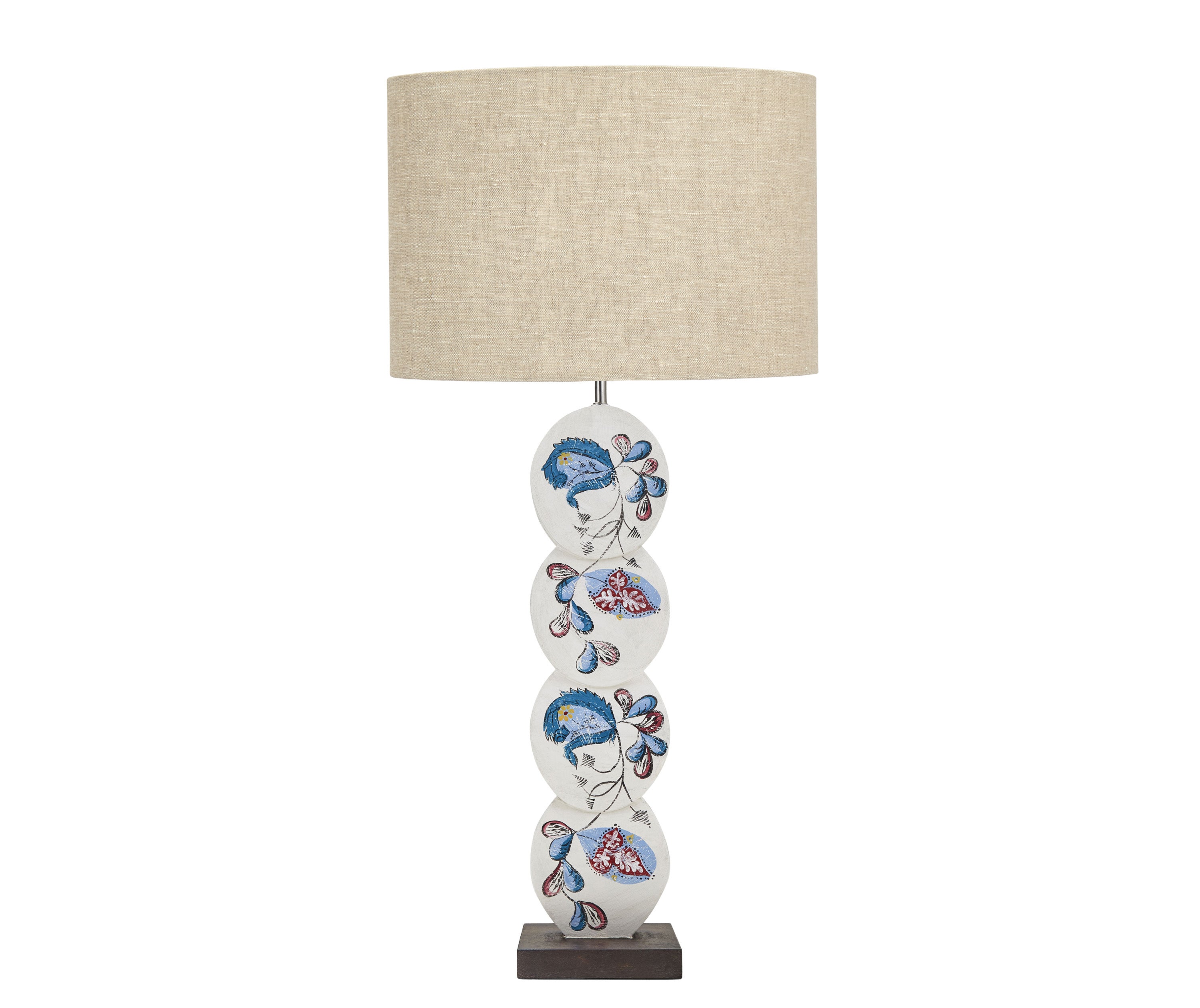 A hand painted 4 disk table lamp in Kit Kemp Psycho Spring design by Melissa White