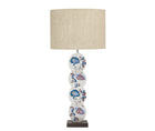 A hand painted 4 disk table lamp in Kit Kemp Psycho Spring design by Melissa White