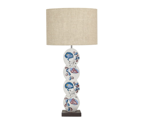A hand painted 4 disk table lamp in Kit Kemp Psycho Spring design by Melissa White