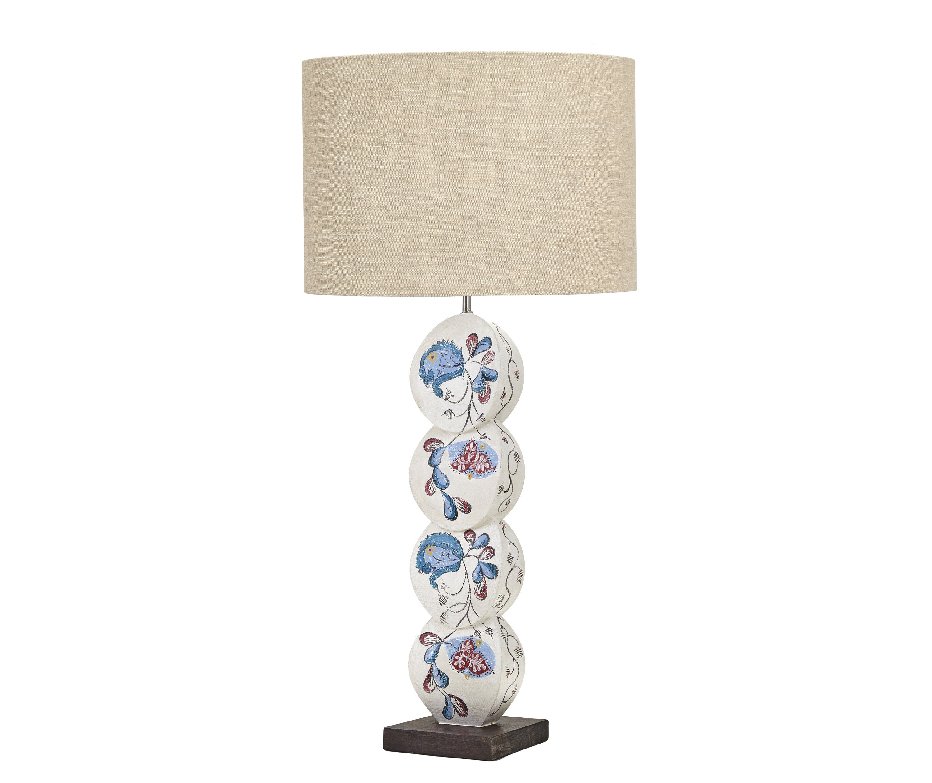 A hand painted 4 disk table lamp in Kit Kemp Psycho Spring design by Melissa White