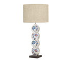 A hand painted 4 disk table lamp in Kit Kemp Psycho Spring design by Melissa White