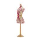 Shop Kit Kemp handmade mini mannequin side view of the three dimension effect with red and yellow thread criss-cross design. Upholstered in running stitch canvas tone fabric. 
