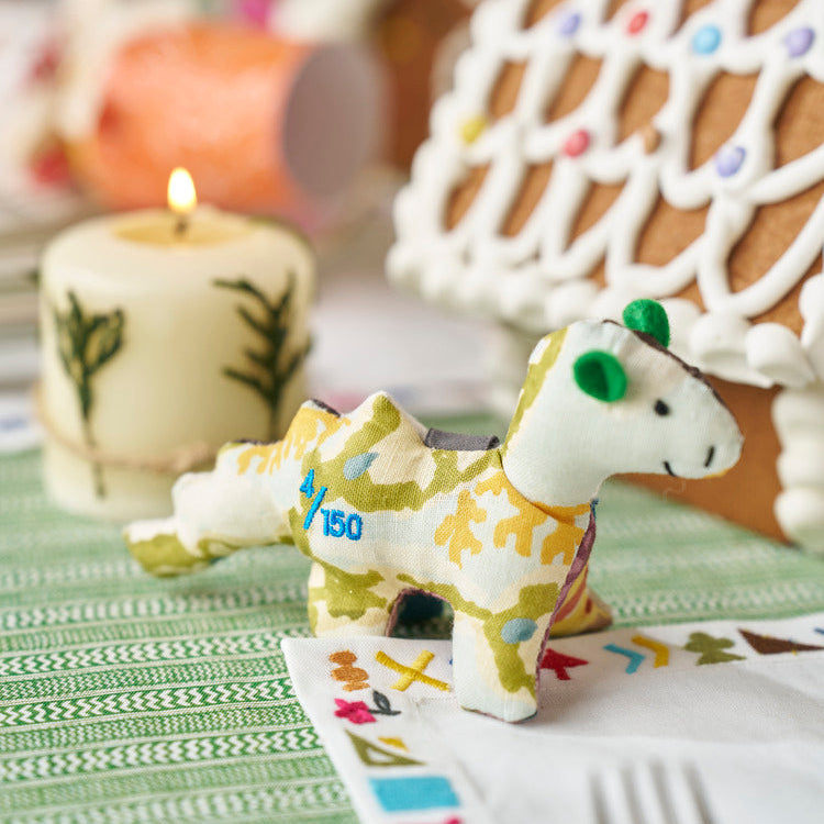 Mr Puff patchwork animal handmade with offcuts of Kit Kemp design studio fabrics makes a perfect holiday gift and table setting decoration.