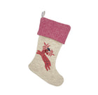 Applique stocking design with mythical creatures Kit Kemp design, featuring pink antelope on one side and pear on reverse. This festive decoration looks great paired with baubles and ornaments to bring joy to Christmas and festive celebrations