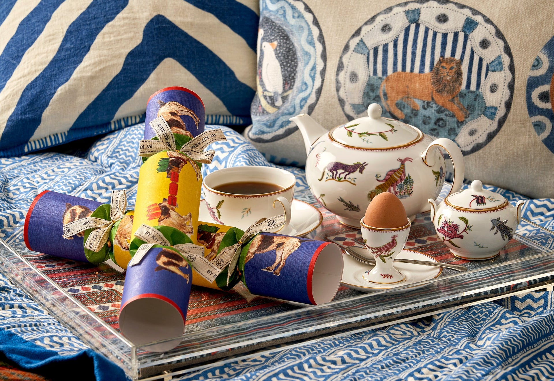 Mythical Creatures tea set, Robina's Dinner Party fabrics , and Kit Kemp Tail-Wagging Christmas crackers for festive season's hosting