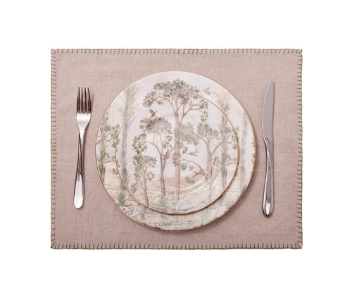 Set of 6 Blanket Stitch Placemats Natural