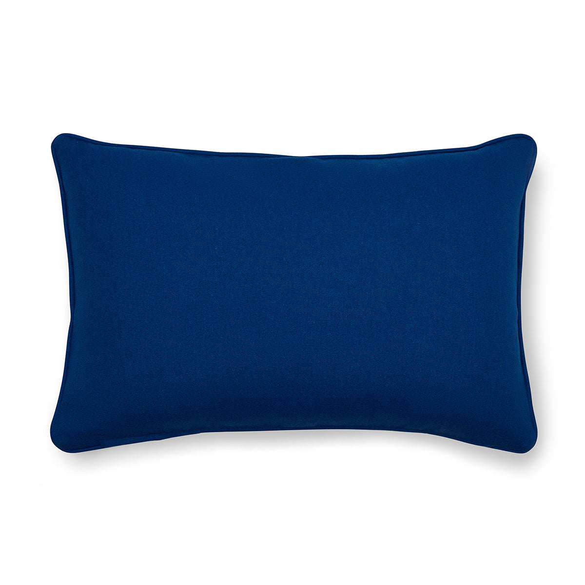 The reverse of the Ondine Mediterranean cushion is a bold, solid royal blue, matching the decorative piping, which perfectly frames the vibrant saffron and floral print.