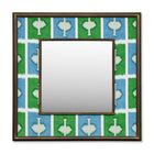 Kit's 'Ozone' checkerboard design with the contrast of the energising green against the vibrant blue, this wonderful decorative mirror ensures a bold pop of colour and joy with its wide fabric-covered border surrounding a square central mirror in a wooden frame. 