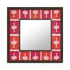 Kit's 'Ozone' checkerboard design with the contrast of the hot pink against the vibrant orange, this wonderful decorative mirror ensures a bold pop of colour and joy with its wide fabric-covered border surrounding a square central mirror in a wooden frame.