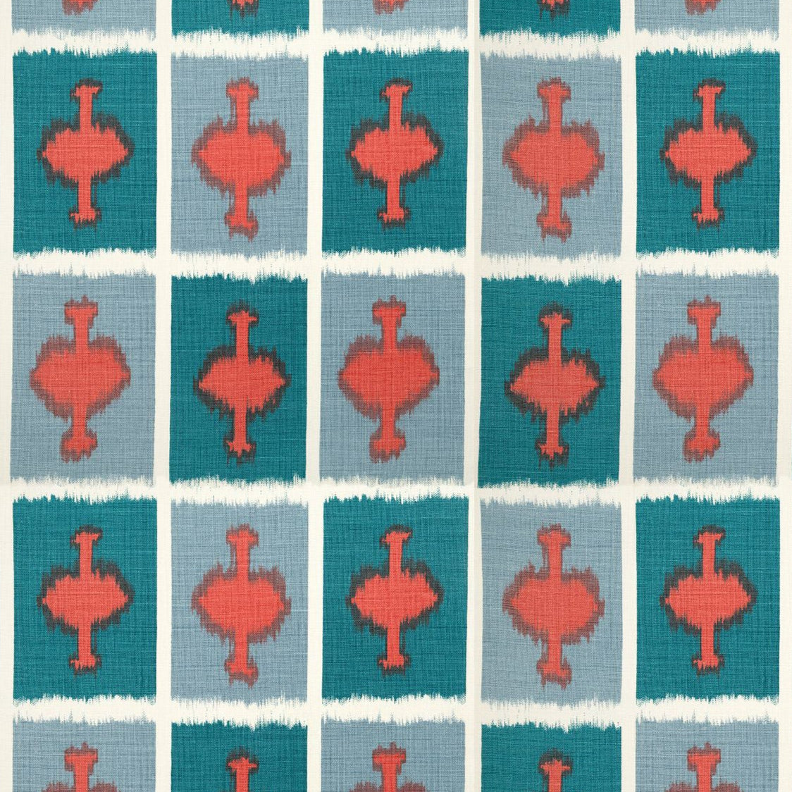 Pattern of red and blue shapes on a grid background