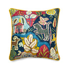 Kit Kemp Design Studio luxury cushion featuring the Clarence House Panjim Multi linen fabric. The highly detailed, exotic print with animals and foliage is a Firmdale Hotels favourite, perfect for adding designer pedigree and bold colour to high-end interiors.