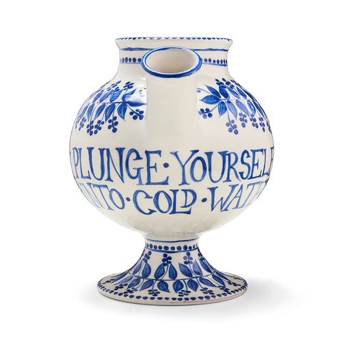 Plunge Yourself Into Cold Water jug is part of a collection of albarello and wet drug jars, half inscribed with tips from Primitive Physic and the other half with Moseley’s ‘Just One Thing’ recommendations; artist Katrin Moye