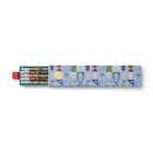 Shop Kit Kemp pencil box with ten pencils wrapped in potato print design, presented in hard box fully decorated in blue potato print pattern, offset with gold foil logo.