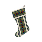 Romany Weave in Green and Blue Christmas stocking features intricate woven patterns in bold festive colours of blue, green, and orange, ideal for unique holiday gifting and elevating seasonal home decor.