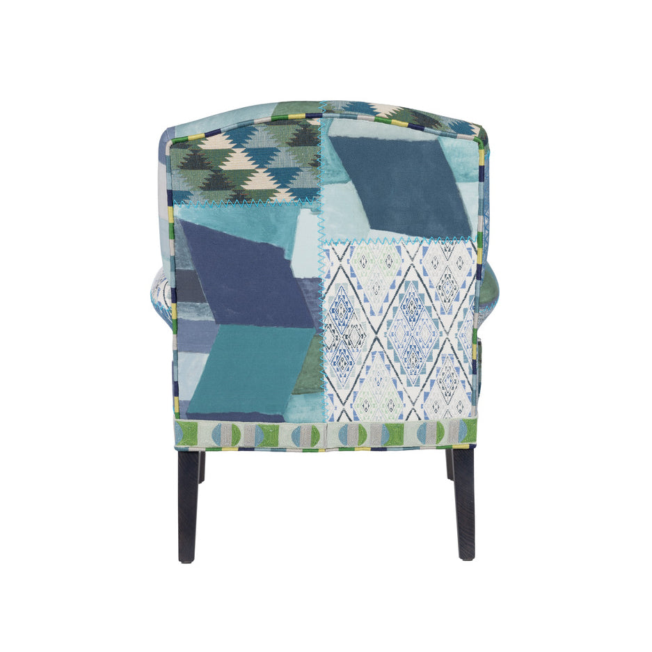 Kit Kemp and Christopher Farr collaboration is a one-off armchair with an exclusive fabric design of blues and greens