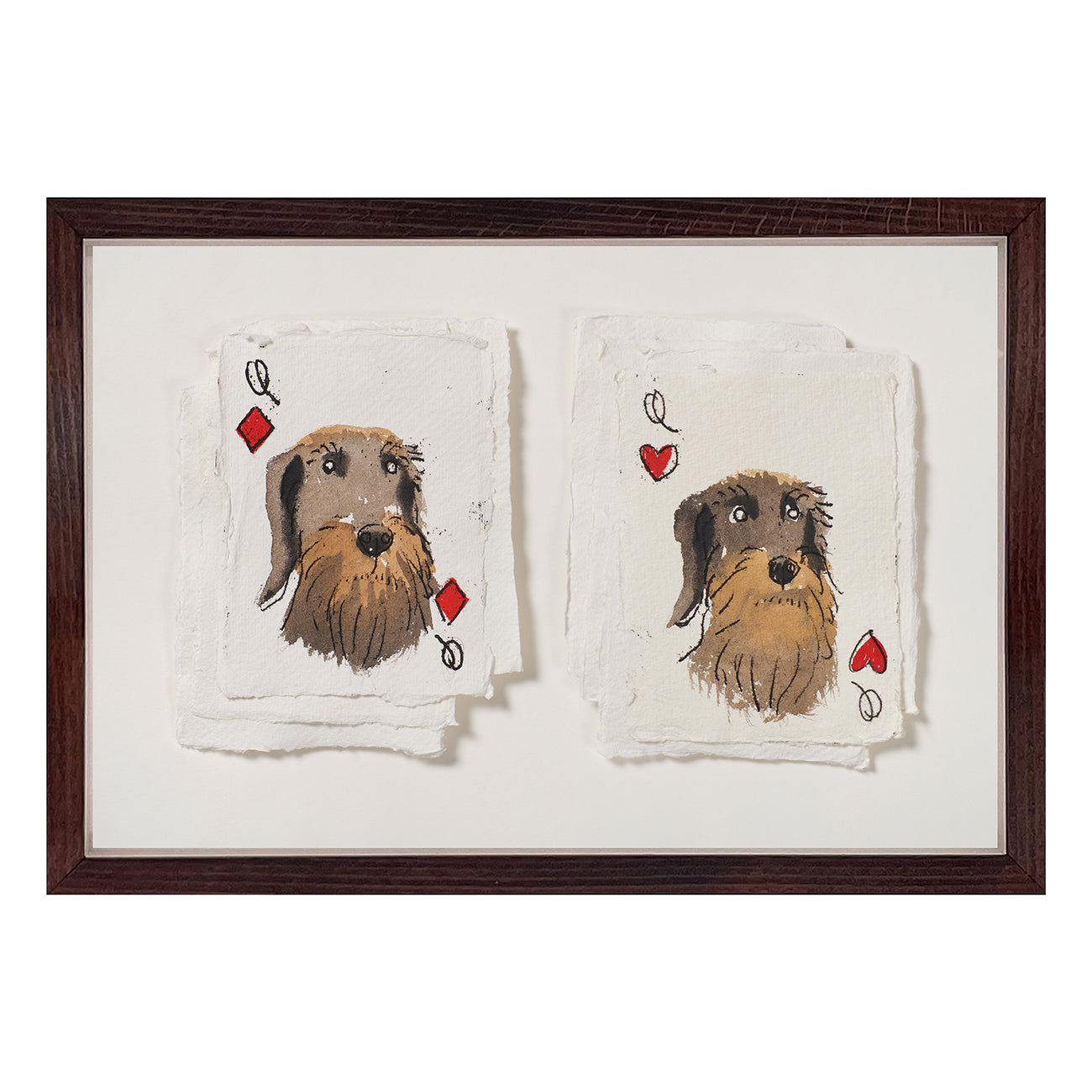 An original gouache painting by Holly Frean titled SNAP! Dachshund, part of the limited-edition 250th US Anniversary collection, featuring a characterful dachshund. Exclusively at Shop Kit Kemp.