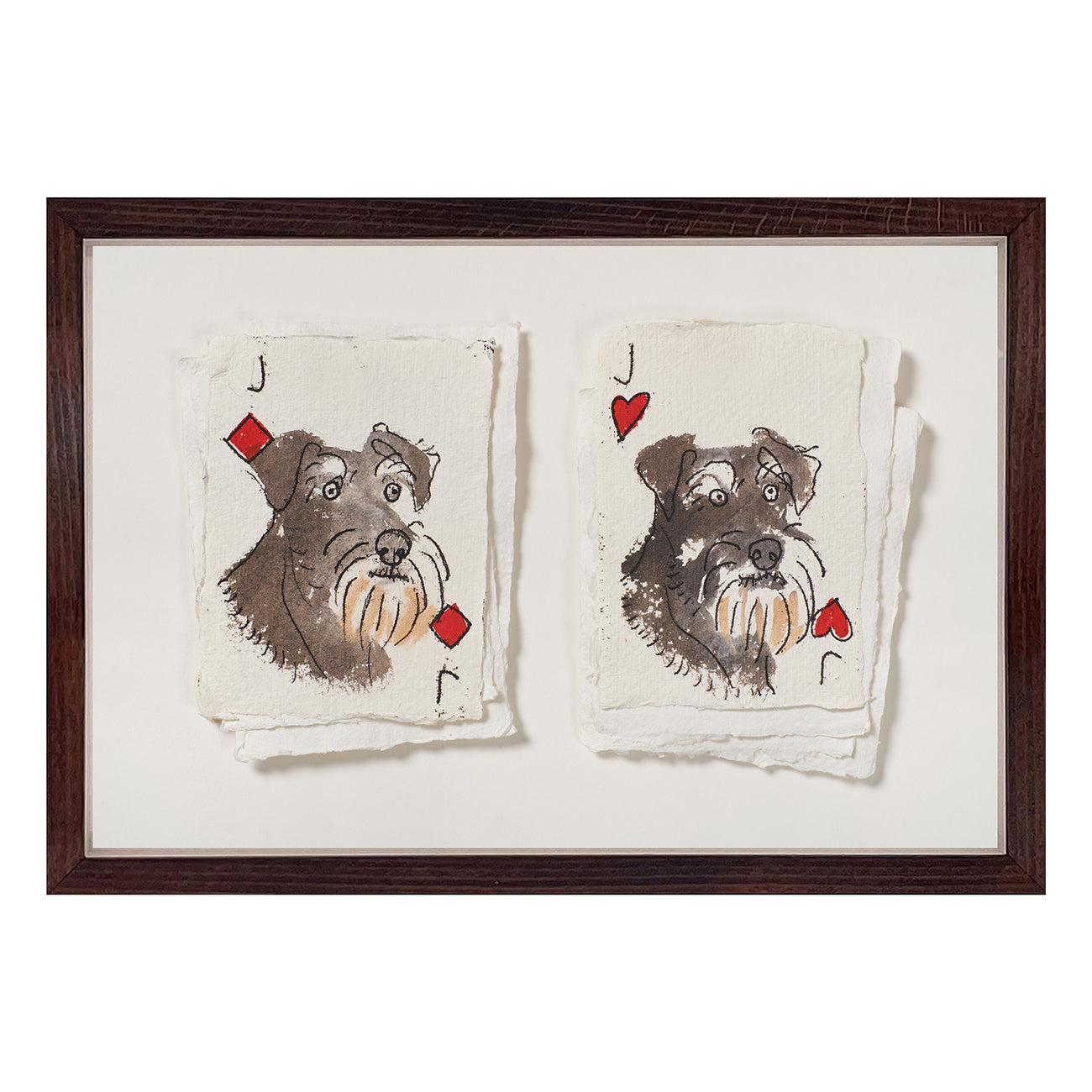 A close-up of the SNAP! Schnauzers artwork, highlighting Holly Frean’s signature expressive painting style and the rich textures of the gouache on paper.