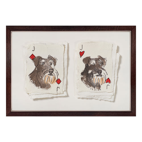 A close-up of the SNAP! Schnauzers artwork, highlighting Holly Frean’s signature expressive painting style and the rich textures of the gouache on paper.