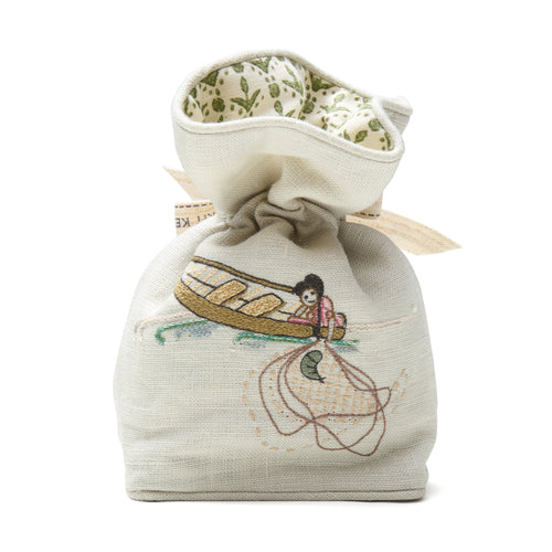 Sailor's Farewell Lavender Bag House with girl in a boat fishing, designed by Kit Kemp