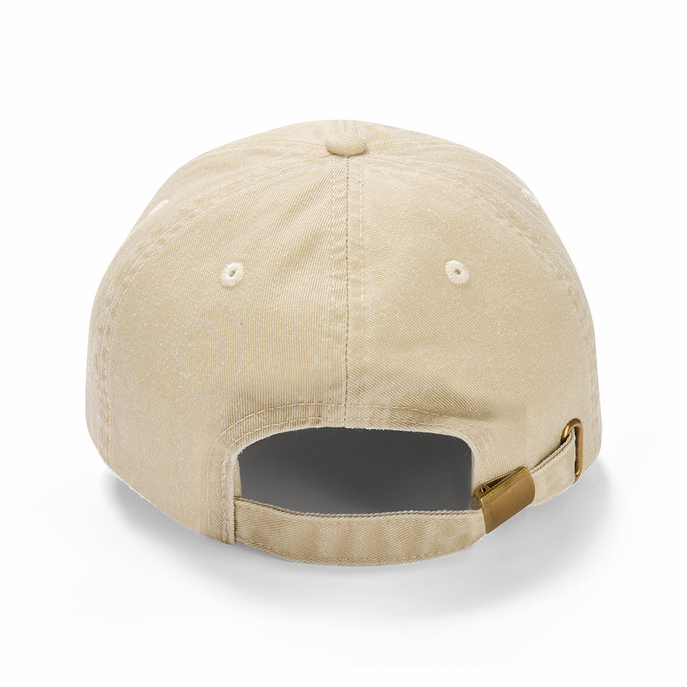 Unisex beige cotton baseball cap with sofa so good embroidery design