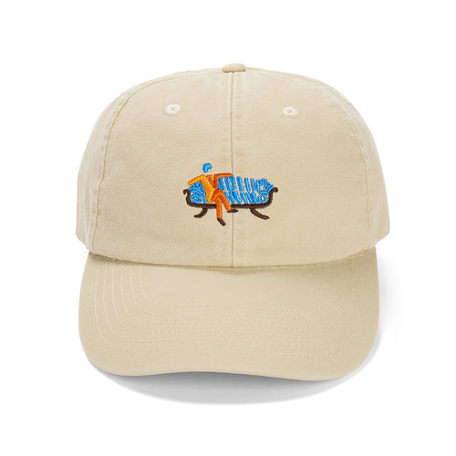 Unisex beige cotton baseball cap with sofa so good embroidery design