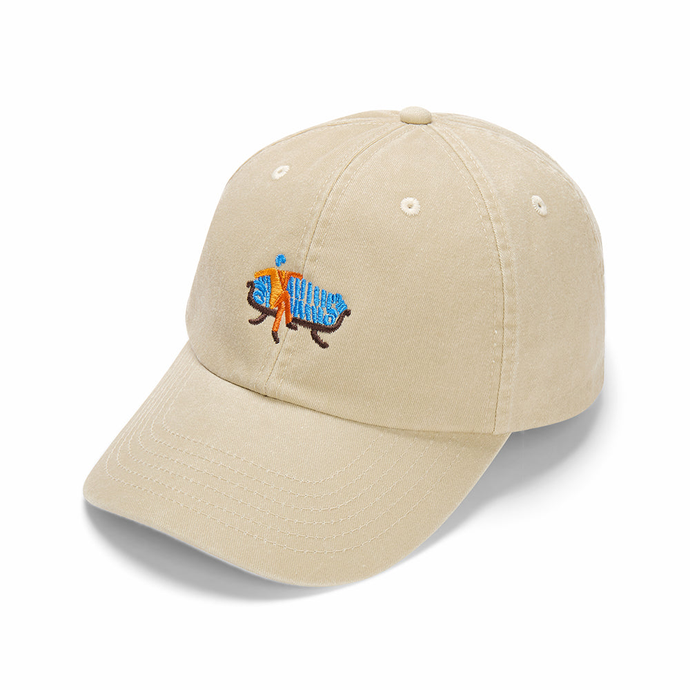 Unisex beige cotton baseball cap with sofa so good embroidery design