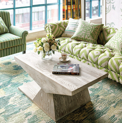 Spring Bush Green Cushion by Kit Kemp for Annie Selke, as designed and showcased in the Warren Street hotel.