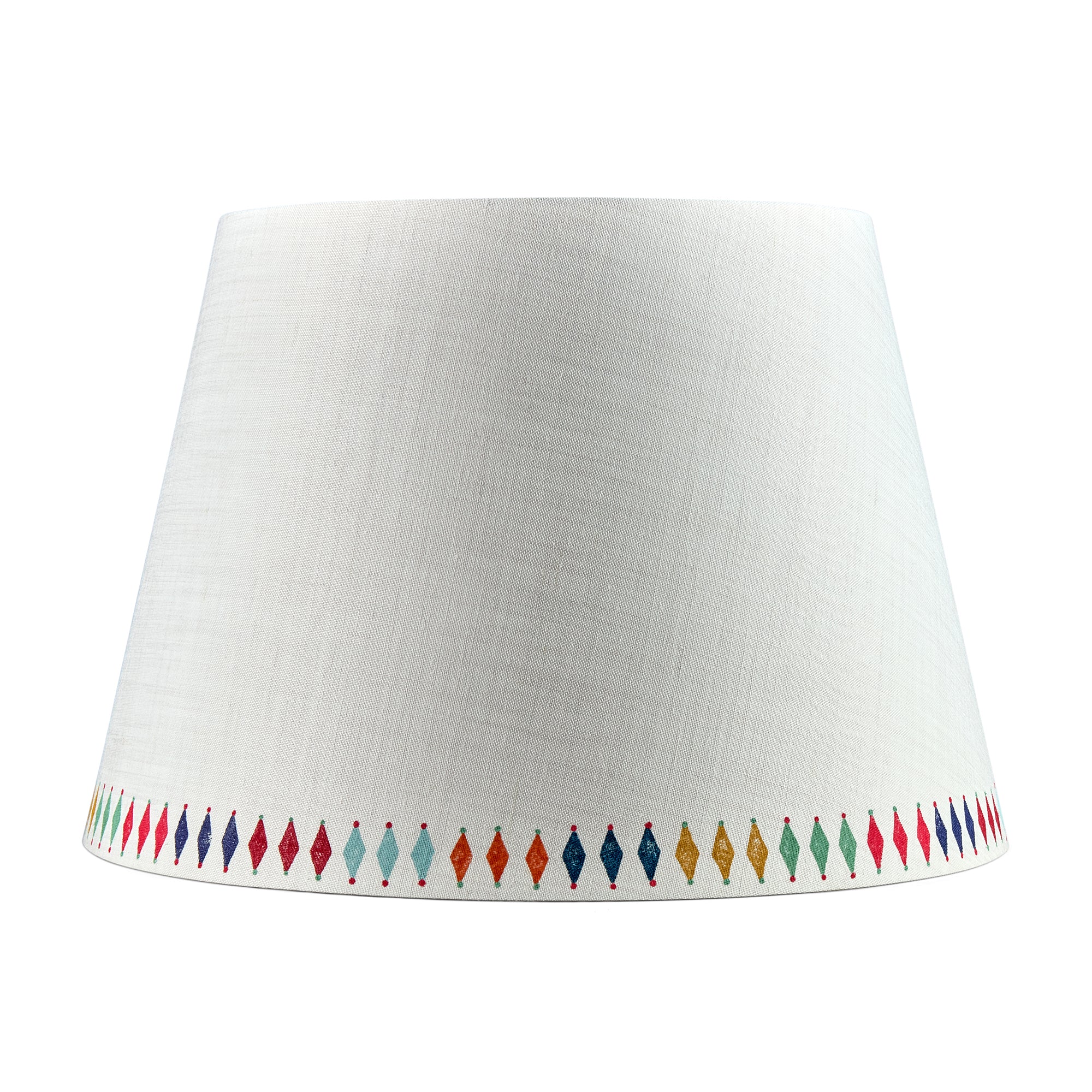 Linen lampshade with diamond pattern block printed design exclusively for Shop Kit Kemp
