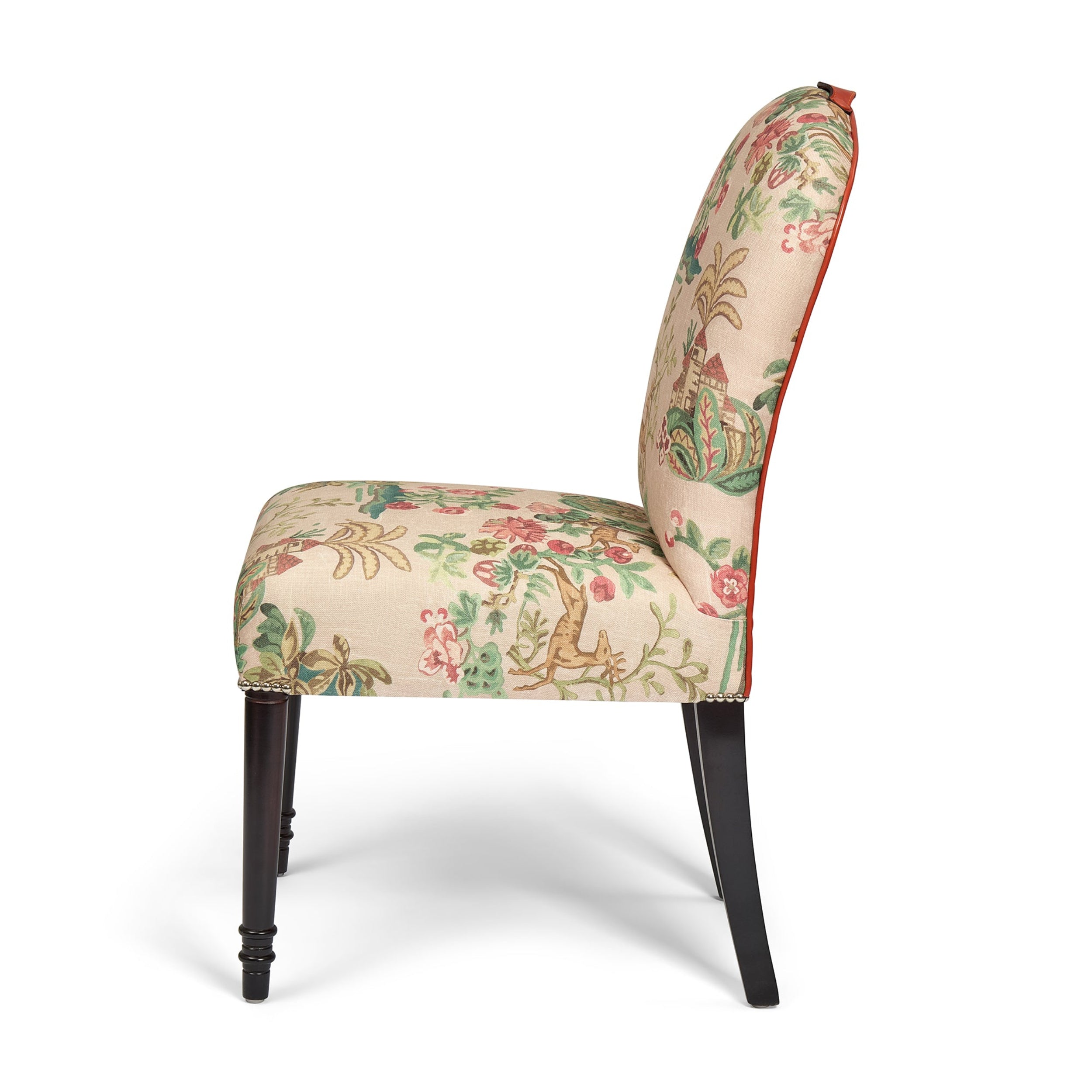 Decorative chair with floral pattern on a white background