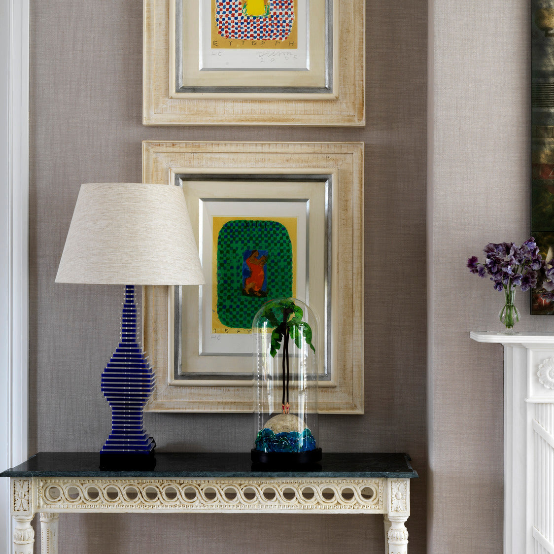 Table Rocket Lamp with Oatmeal lampshade, perfectly proportioned table lamp adds character to any interior.