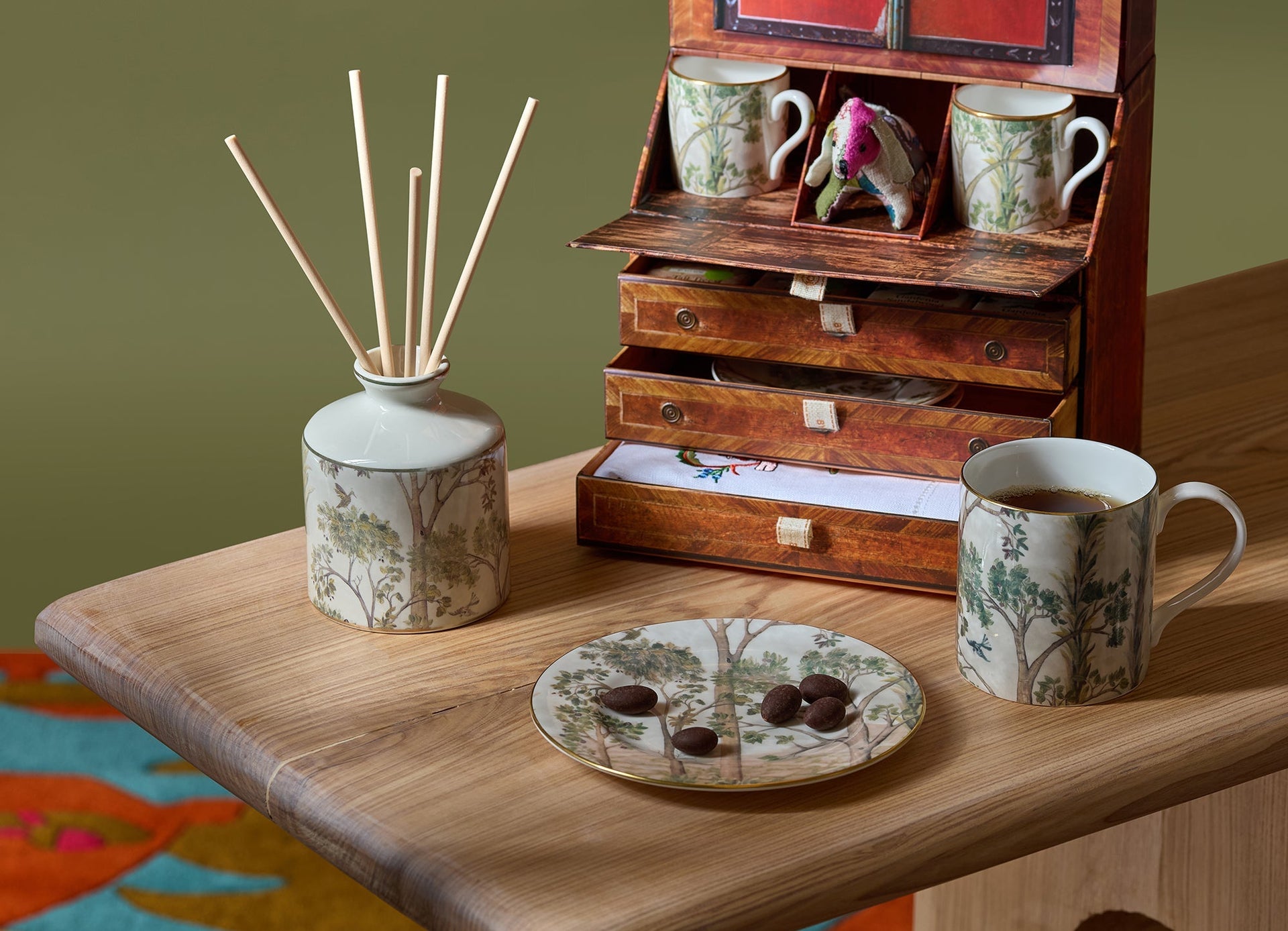 Tall Trees collection is inspired by Kit's love of woodland walks on misty mornings.