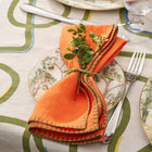 Set of 6 Blanket Stitch Napkins - Orange/Olive
