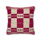 An eco-friendly statement cushion handcrafted in the UK using upcycled leftover fabrics from Kit Kemp Design Studio projects. Combining "Tasha's Trip" floral embroidery with a "Chubby Check" raspberry woven backdrop, this sustainable design offers a unique way to add "Flower Power" energy to a room. The 45cm x 45cm cushion is finished with a refined piped edge.