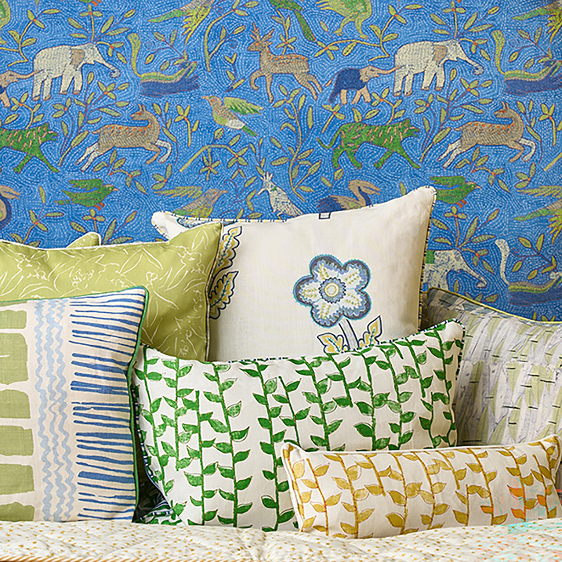 Saltaire Cushion - Indigo / Lime
