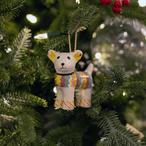 Fine bone china festive ornament, Tiffany Pooch by Shop Kit Kemp is a perfect Christmas tree decoration and gift. 