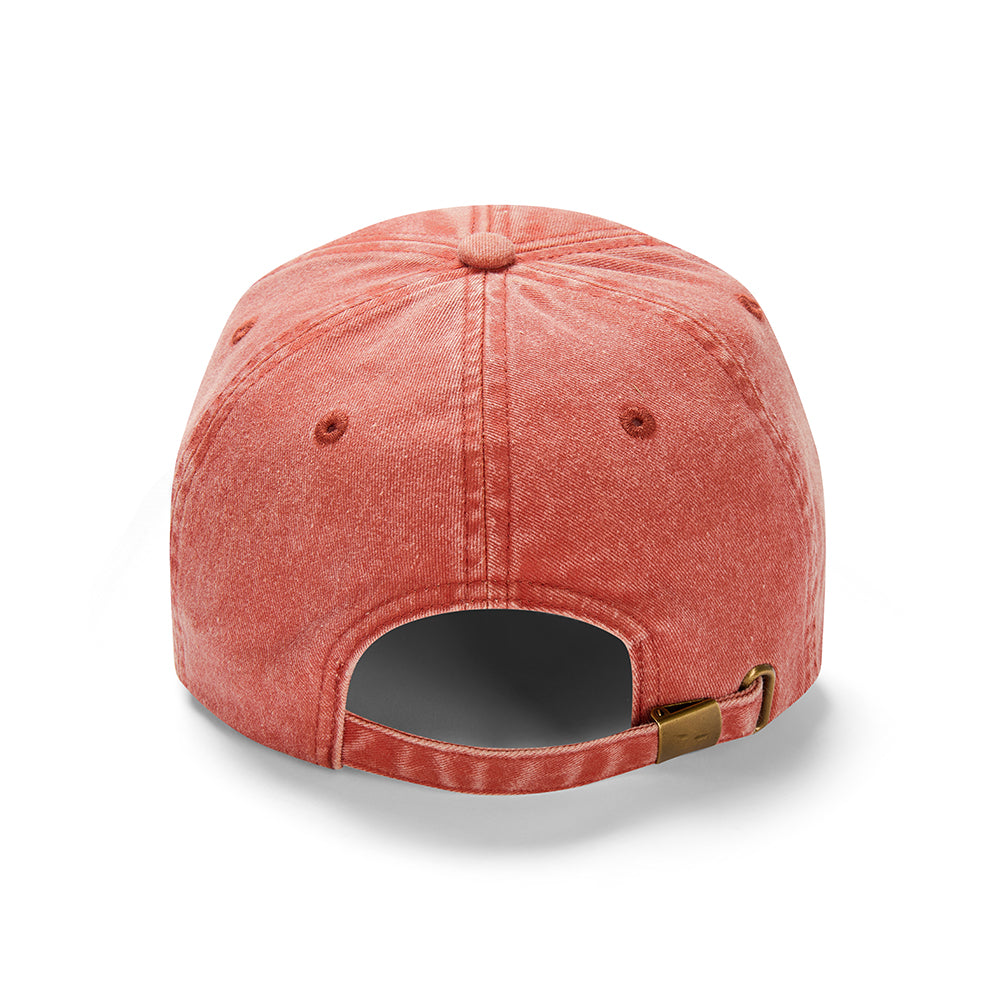 Unisex red cotton baseball cap with doodles top dog embroidery design