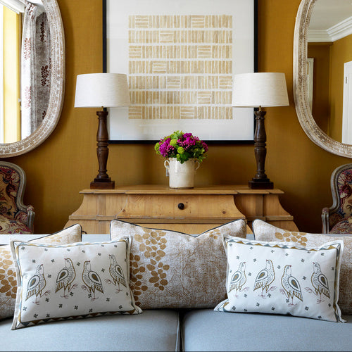 Part of Kit Kemp collection with Chelsea Textiles, these birds cushions pair perfectly with neutral and accent tone interiors