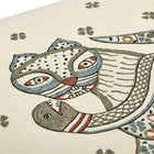 Close-up of the intricate hand-stitched detailing on the Wee Beasties Cat cushion, highlighting the tactile quality of the artisan needlework.